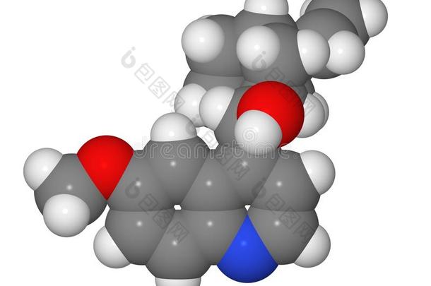 奎宁分子的空间填充模型