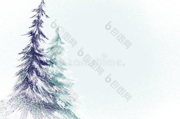 松树或圣诞树的雪景