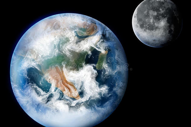 地球与月球数字艺术插画