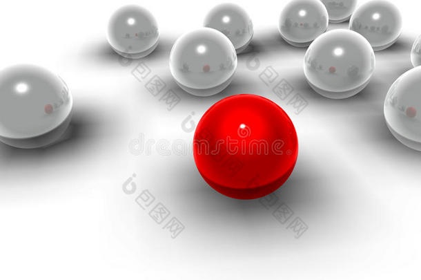 不同的三维球体和红色球体