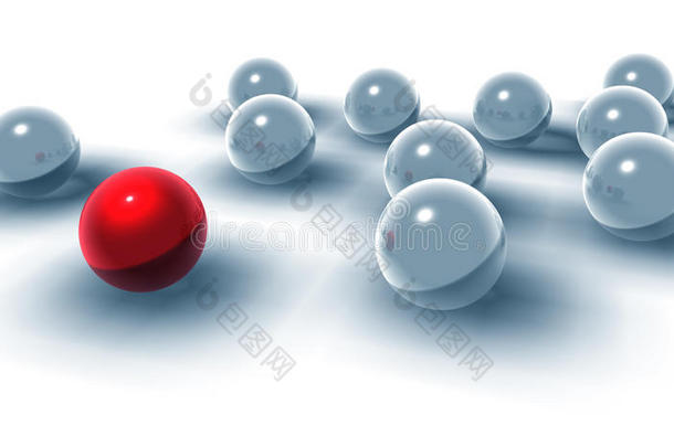 不同的三维球体和红色球体