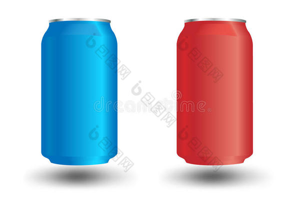 矢量铝罐，蓝色，红色