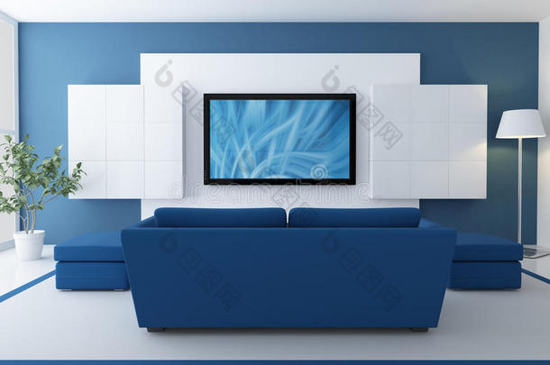 带<strong>液晶电视</strong>的蓝色休息室