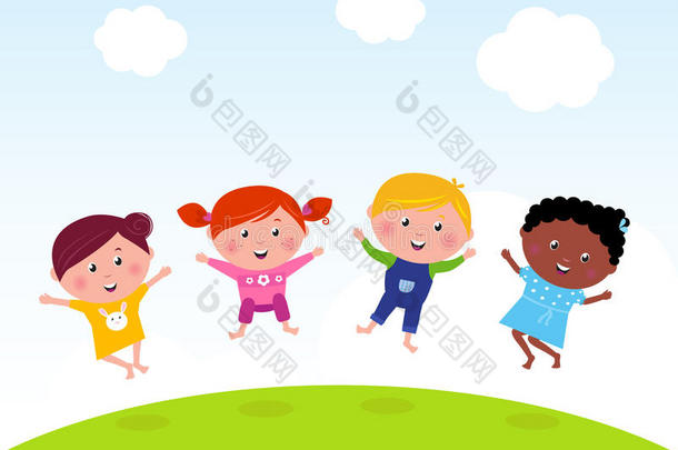 快乐的多元文化<strong>儿童跳跃</strong>组