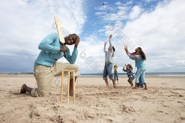 一家人在沙滩上<strong>打板</strong>球