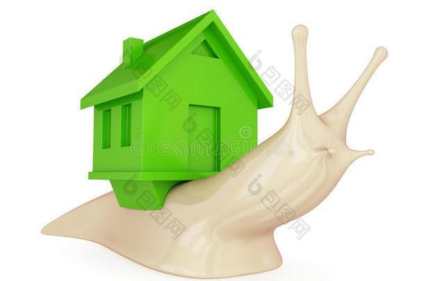 背着绿色房子的蜗牛。