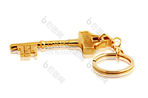 白色金色钥匙扣，带裁剪路径