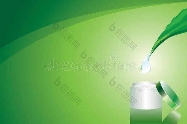 绿色背景，奶油和一滴纯水