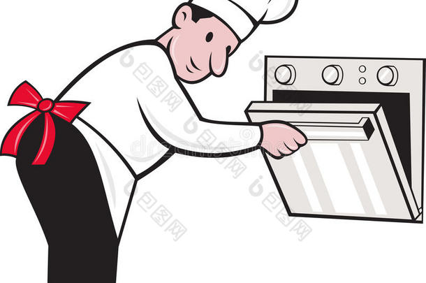 卡通厨师面包师开烤箱