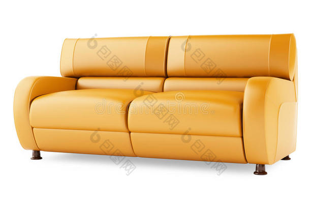 三维渲染橙色沙发在白色背景