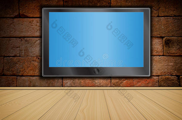 砖墙木地板液晶电视屏幕
