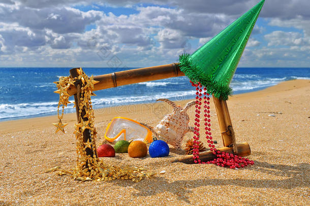 海滩竹框圣诞海景