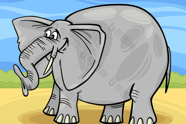 搞笑大象卡通插画