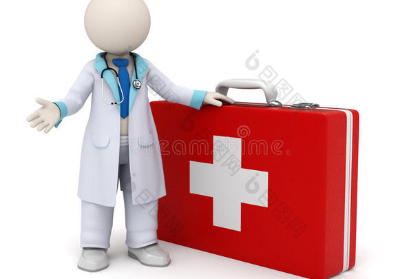 3d医生与大红色十字急救箱
