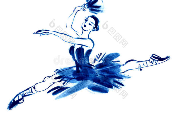蓝色<strong>芭蕾</strong>舞演员，画水粉