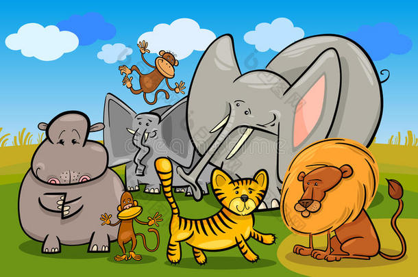 非洲野生动物园卡通插画
