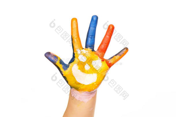 用<strong>彩色颜料</strong>画出微笑的<strong>彩色</strong>手作为标志。