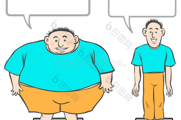 胖瘦的卡通男人。