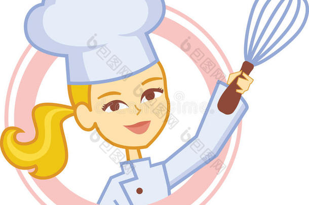 面包店烹饪女孩厨师卡通标志风格
