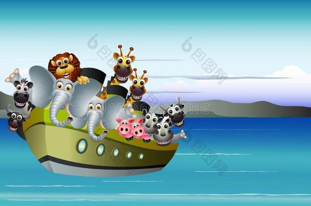 <strong>大轮船</strong>上有趣的动物卡通