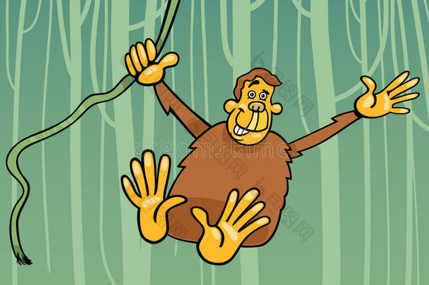 丛林中的猿卡通插画