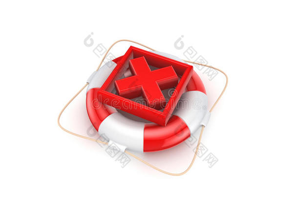 救生圈上的红十字标志。