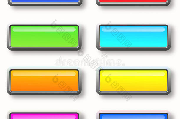 一组彩色矩形水平闪亮横幅按钮