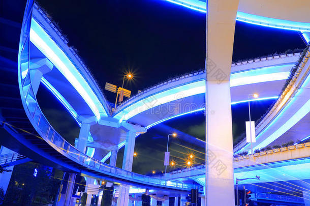 上海公路高架桥城市高架桥夜间