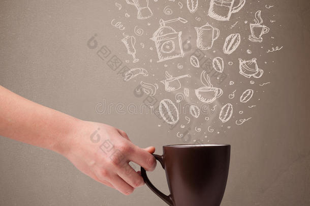 带手绘厨房配件的咖啡杯