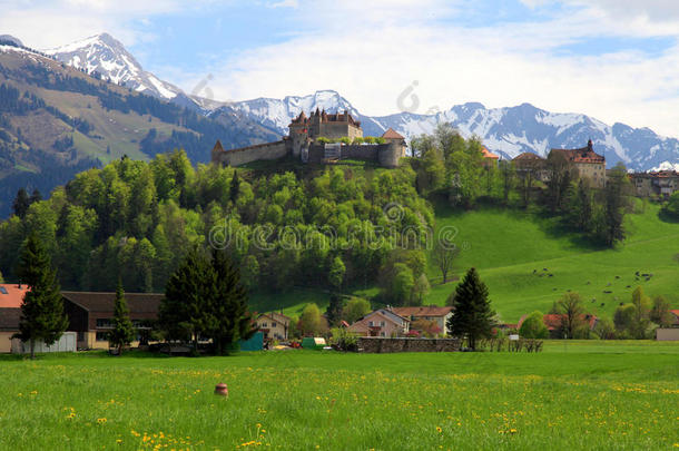 格鲁耶<strong>城堡</strong>和阿尔卑斯山，瑞士