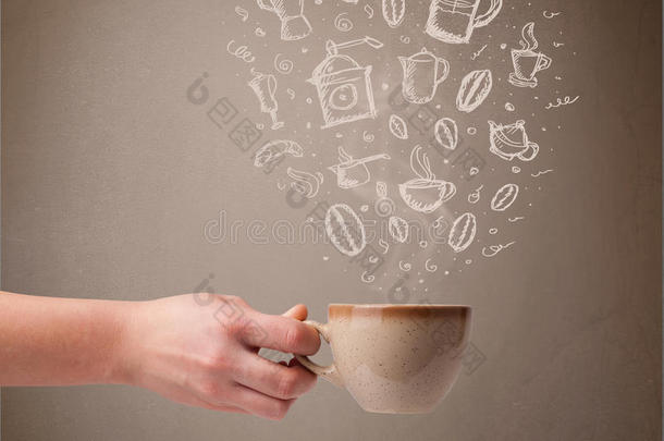 带手绘厨房配件的咖啡杯