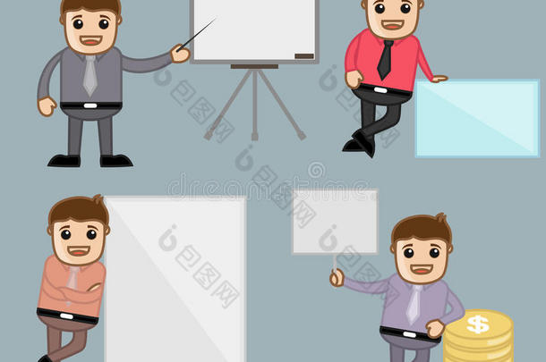 各种姿势-办公室和商务人士卡通人物矢量插图概念