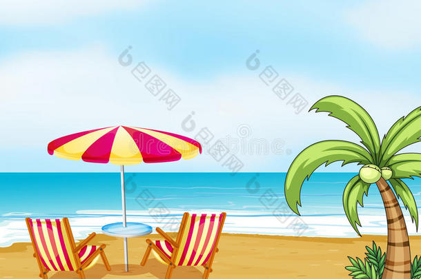 带伞和椅子的海滩