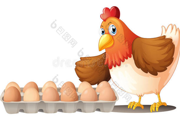 盘子里有一打<strong>鸡</strong>蛋和母<strong>鸡</strong>