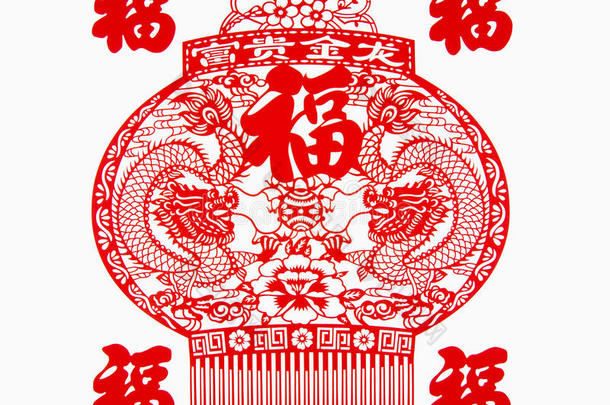 龙与吉祥物的中国彩灯插画