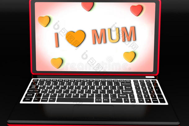 我<strong>爱</strong>妈妈在笔记本电脑上显示<strong>母亲节</strong>问候语
