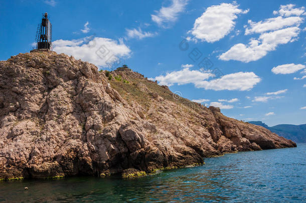 海滨夏日风景。苏达克海滩。乌克兰黑海