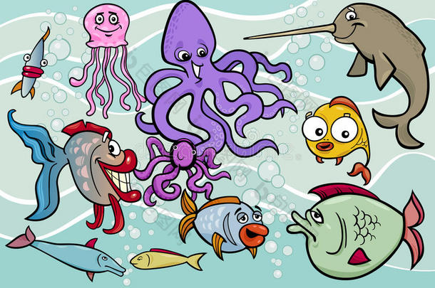 海生动物群卡通插画
