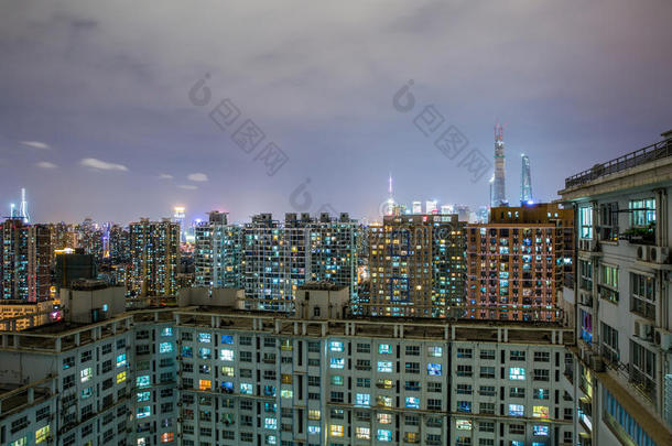 上海拥挤公寓街区的城市景观
