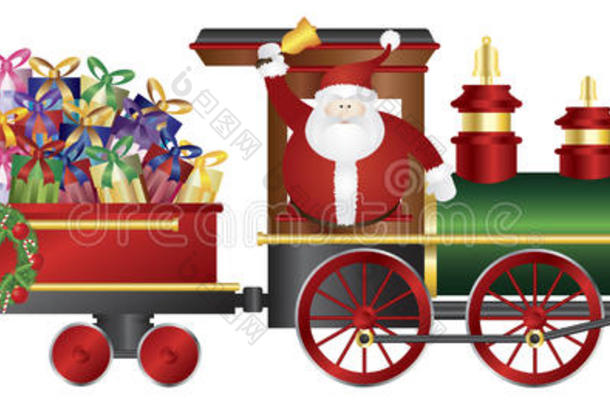 火车上的圣诞老人送礼物插画