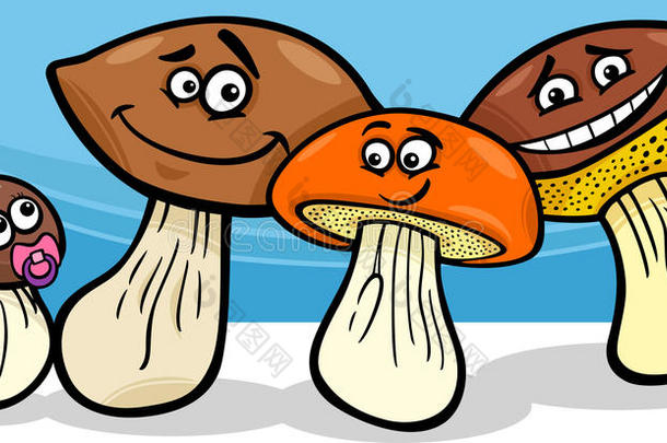 蘑菇群卡通插画