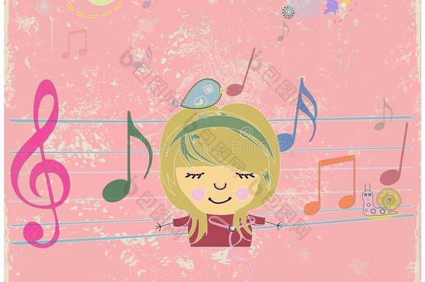 小女孩快乐音乐设计。