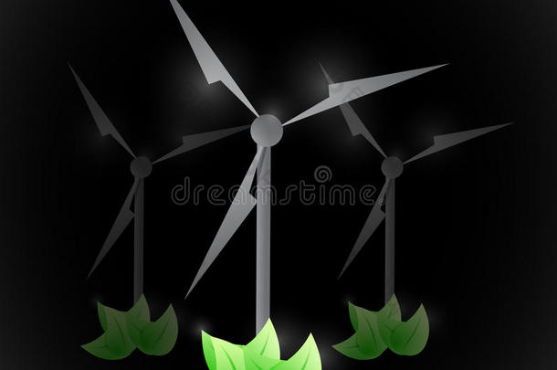 风车和绿叶。插画设计