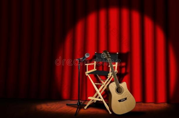 舞台上带窗帘的话筒和吉他