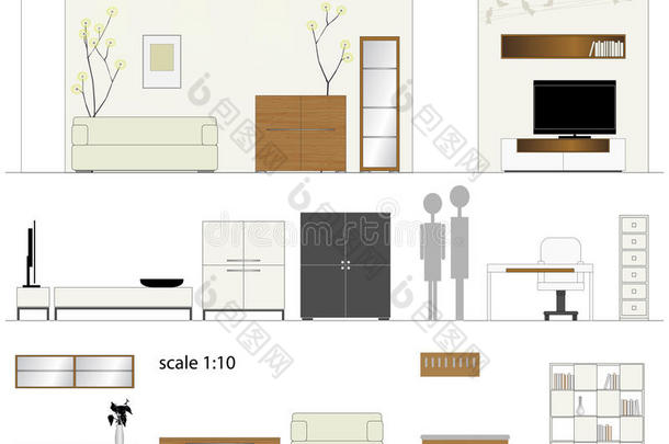 家具。设计客厅。室内家具。