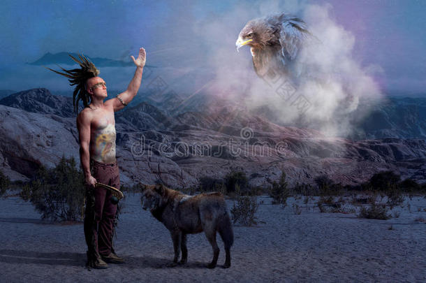 美国印第安传说中的狼与鹰
