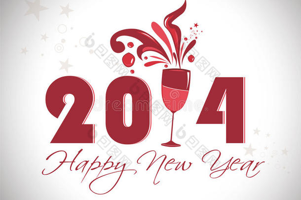 创意2014新年快乐香槟杯设计。庆祝派对海报、横幅或邀请函。