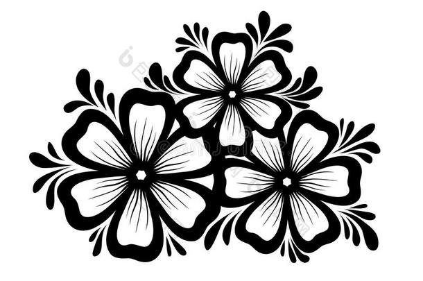 美丽的花卉<strong>元素</strong>。黑白花叶设计<strong>元素</strong>。复古风格的花卉设计<strong>元素</strong>。