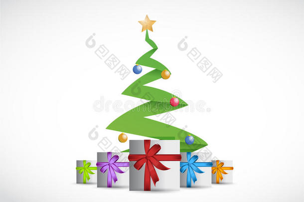 圣诞树与礼品插画设计