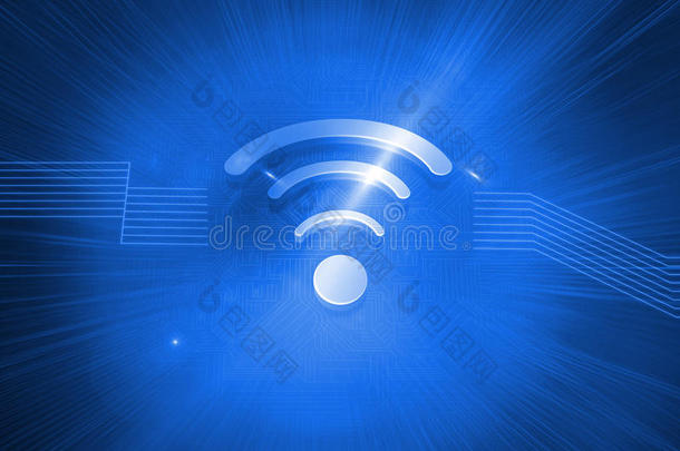 蓝色背景上闪亮的wifi图标